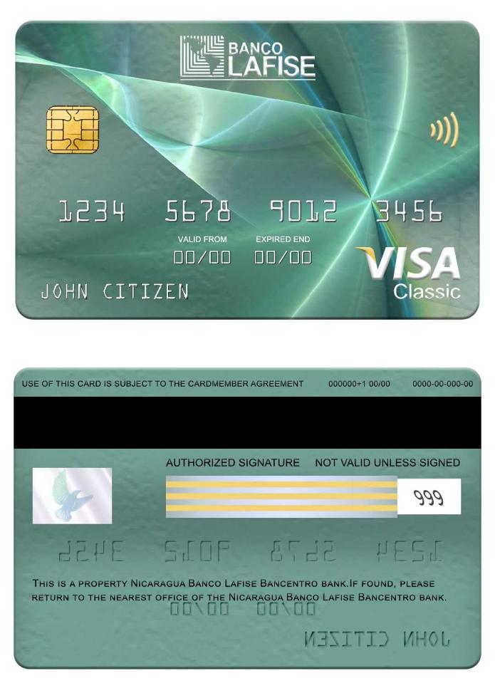 Nicaragua Banco Lafise Bancentro bank visa classic card screen